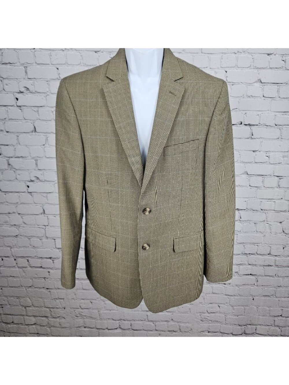 Tasso Elba Tan Black Houndstooth 2 Button Vented Notch Blazer Sport Coat 40R